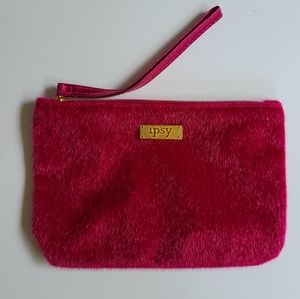 Ipsy pink furry cosmetic bag December 2016